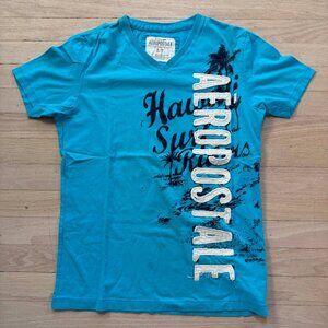 Vintage Aeropostale Hawaii Surf V-Neck Tee S/P Turquoise Y2K